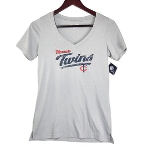 Fanatics Minnesota Twins Women's V-Neck T-Shirt Gray Short Sleeve NWT Small MLB